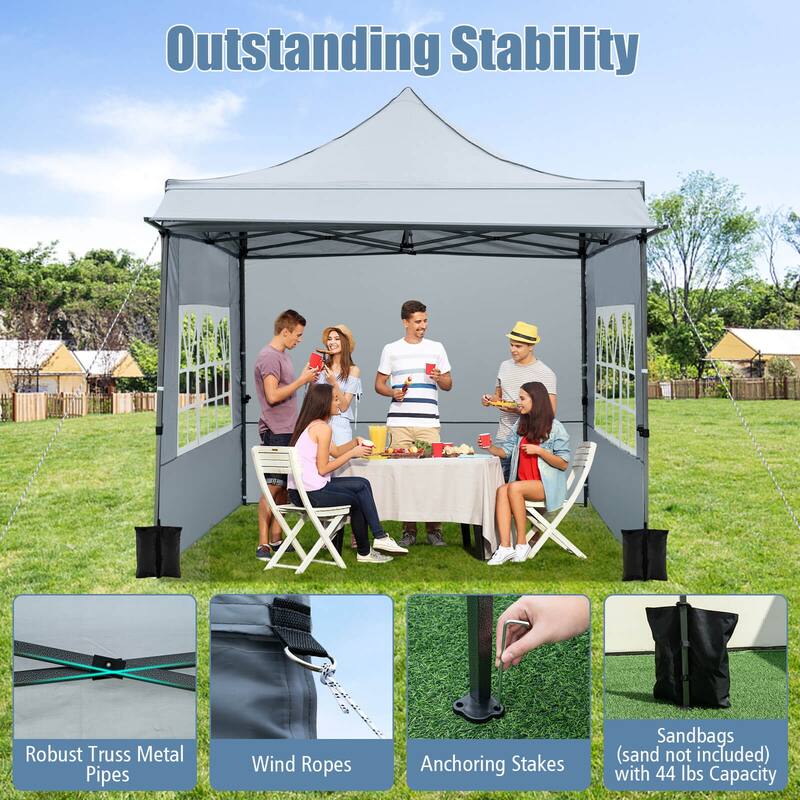 Costway 10 x 10 FT Pop up Canopy Tent with Sidewalls & Awning, Wheeled - See Details