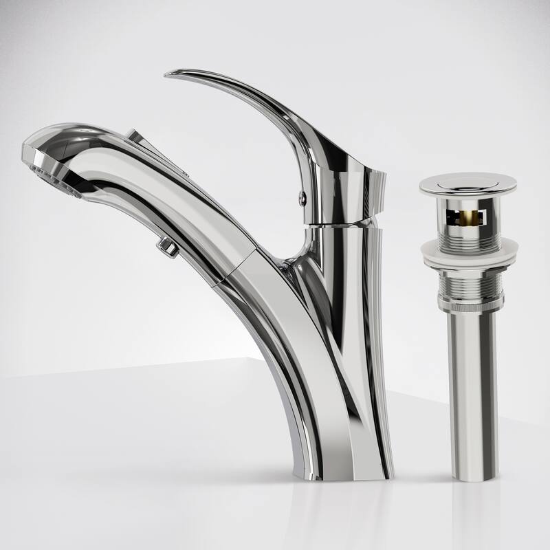Single Handle Single Hole Pull-Out Basin Bathroom Faucet with Pop‑Up Drain - Chrome