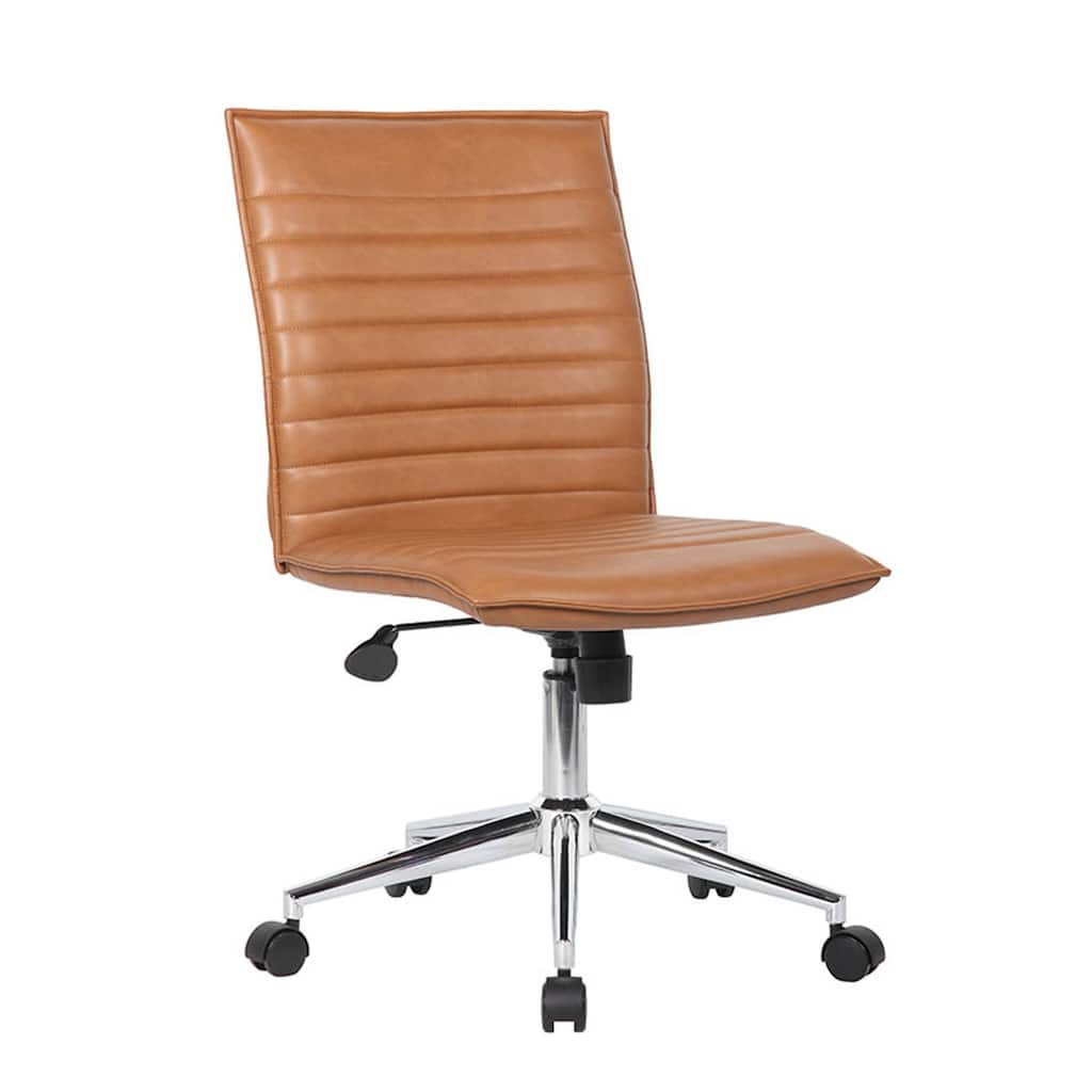 Haily Rolling Armless Commercial Grade Chair with Chrome Base, Caramel Brown Vinyl