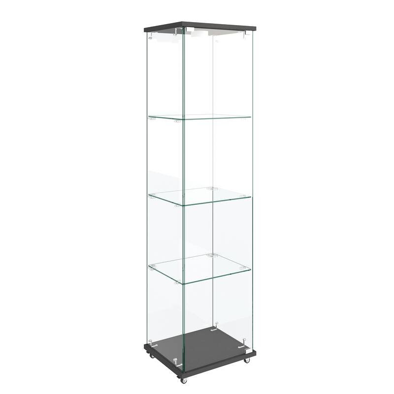 Modern Glass Display Cabinet with LED lights, Quick-assembly Antique Cabinet, Tempered Glass Bookshelf