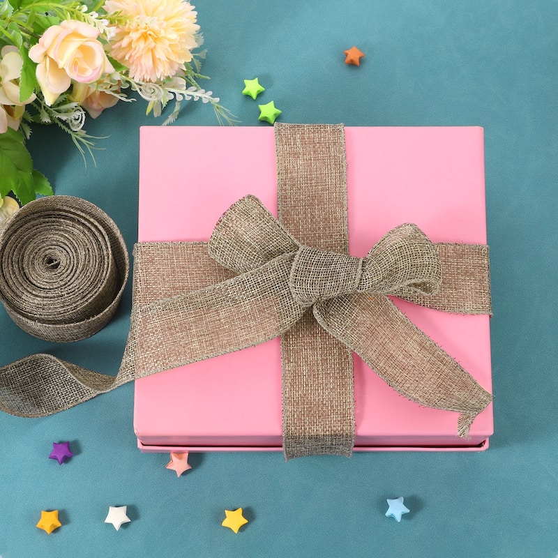 Burlap Wired Ribbon, 10 Yards Fabric Ribbon Roll