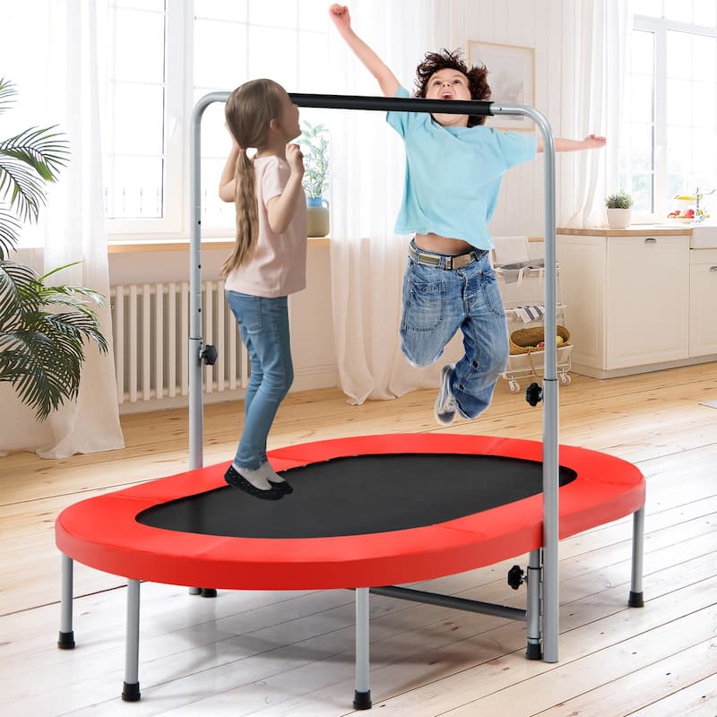 Large Dual-Person Trampoline with Foam-Padded Handle and Sturdy Steel Frame Fun Jumping for Kids