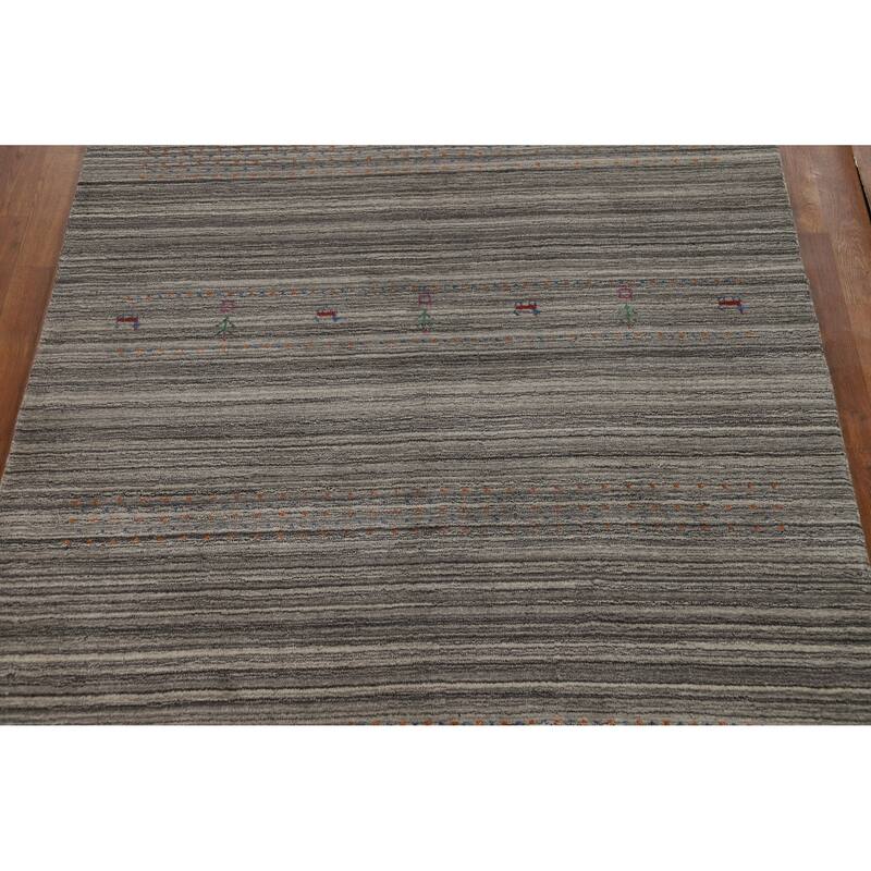 Hand Knotted Oriental 100% Wool Carpet Tribal Tribal Greys & Charcoal Gabbeh Area Rug - 7' 8'' X 5' 0''