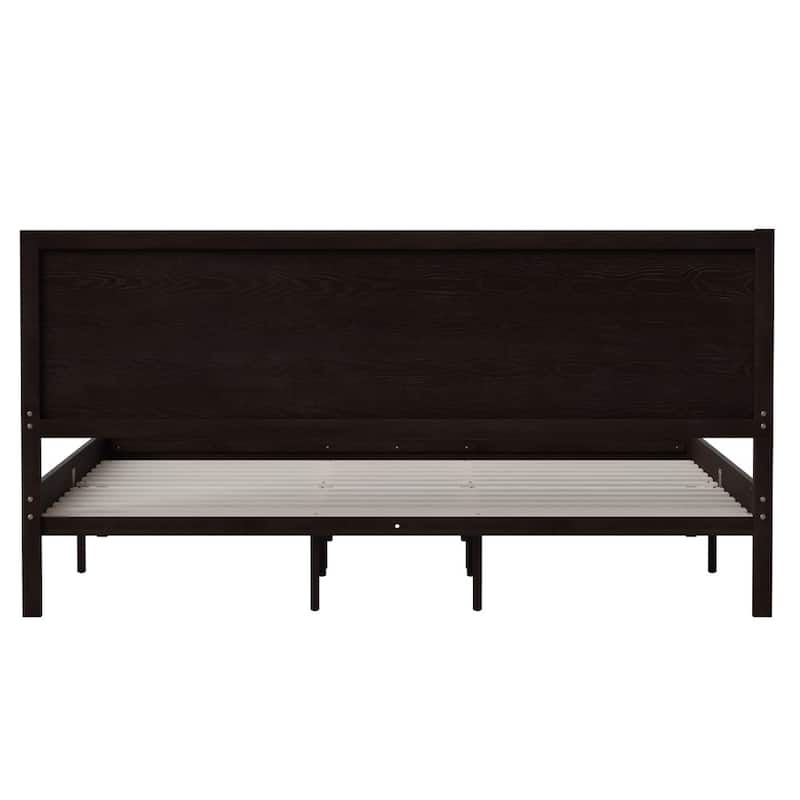 Solid Wood Platform Bed with Headboard and Wooden Slats