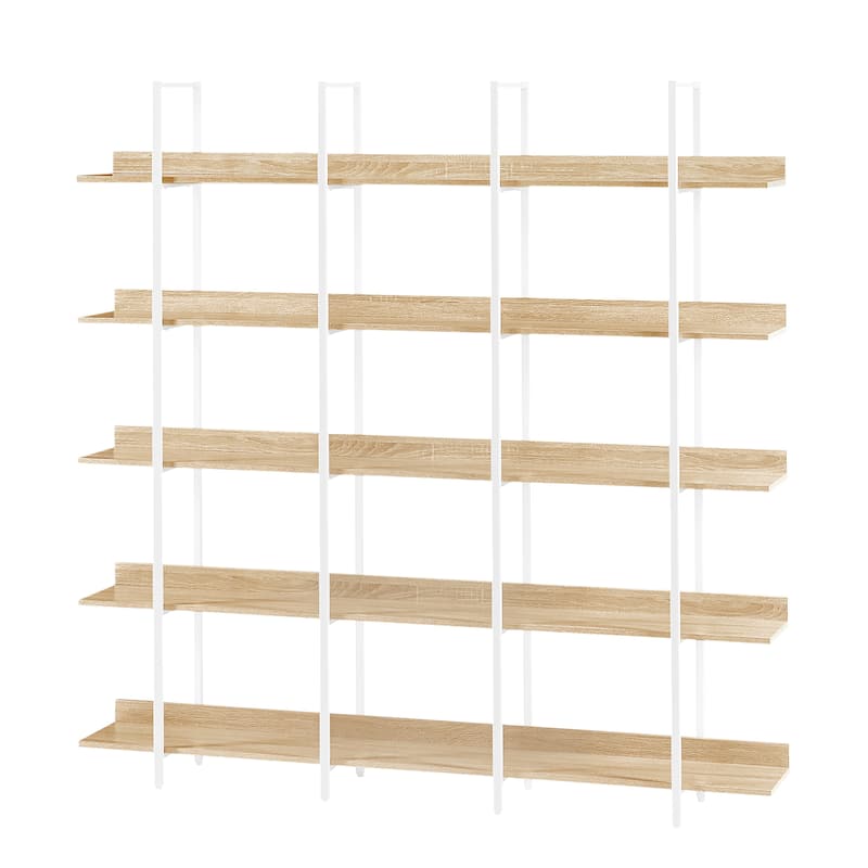 5 Tier Bookcase Home Office Open Bookshelf, Vintage Industrial Style Shelf, MDF Board, White Metal Frame