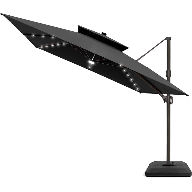 Pellebant 11X11 FT Outdoor Square Cantilever Patio Umbrella Solar LED Lighted with Premium Base Stand