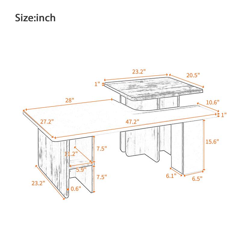 Anmytek White and Oak Expandable Coffee Table with Detachable Side Modern Living Room Storage