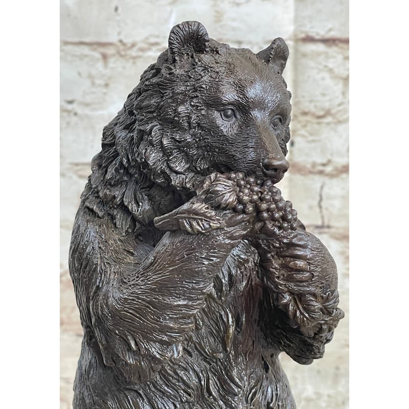 Original Tall Hungry Bear Eating Grapes Bronze Sculpture Art Deco Statue Figure