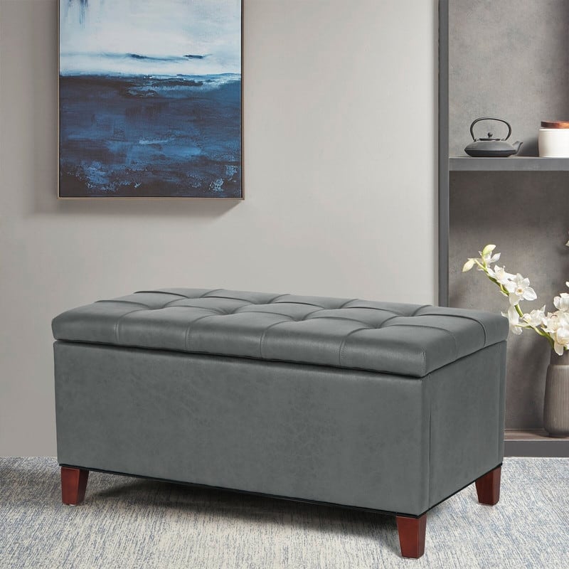 Adeco Storage Ottoman Bench Rectangular PU Leather Assembly Required