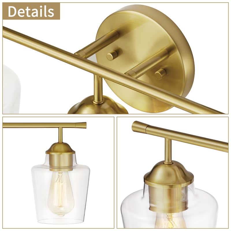 KAWOTI 3-Light Dimmable Bathroom Vanity Light with Glass Shade - L22" x W7" x H10.5"