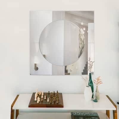 Allan Andrews Frameless Convex Round Mirror with Outer Flat Sections - 27.75"H x 27.75"W