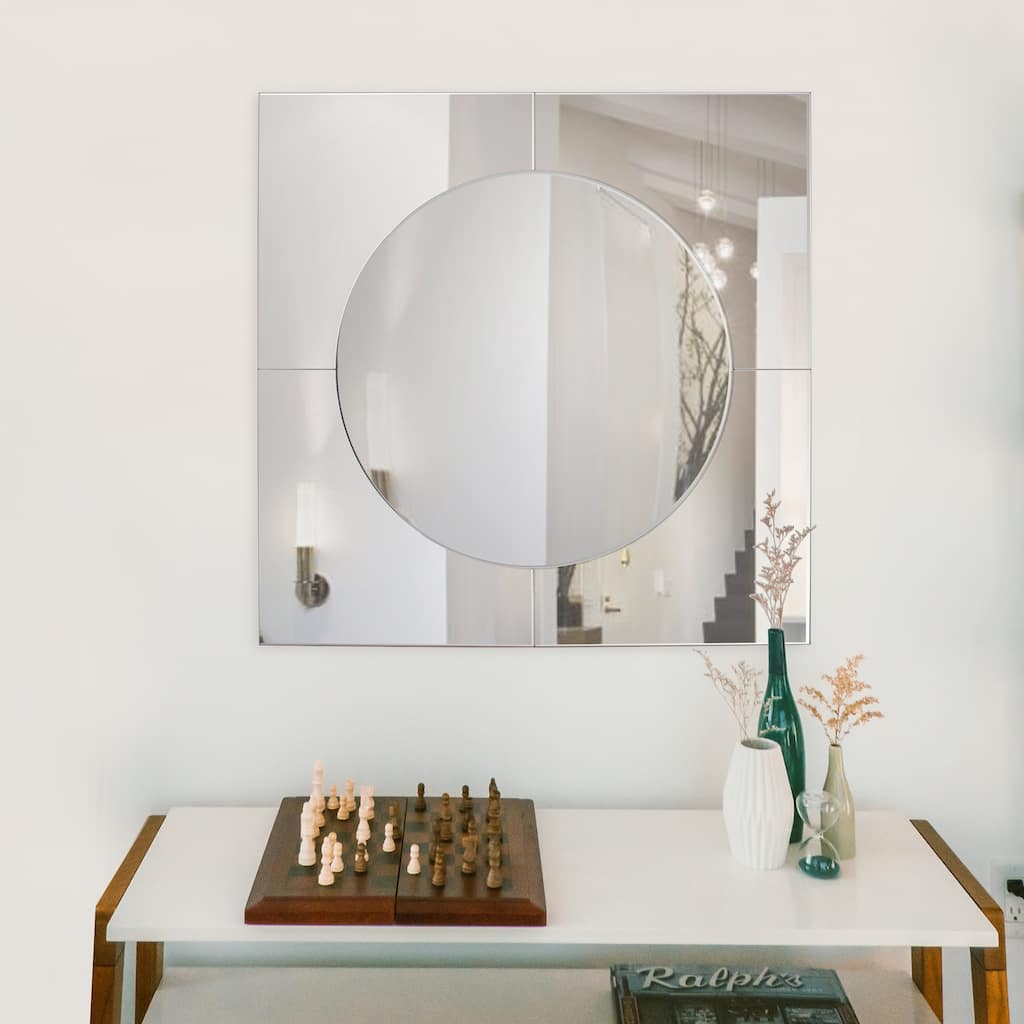 Allan Andrews Frameless Convex Round Mirror with Outer Flat Sections - 27.75"H x 27.75"W