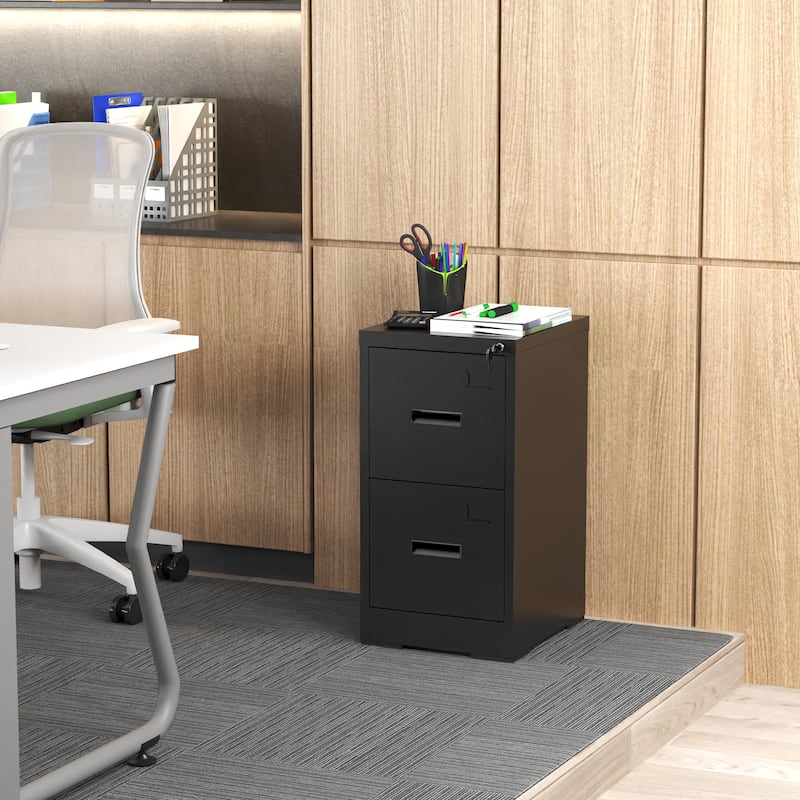 2 Drawer Metal Vertical File Cabinet with Lock and Card Slot File Cabinet for A4 Legal/Letter Size Narrow File Cabinet Locked