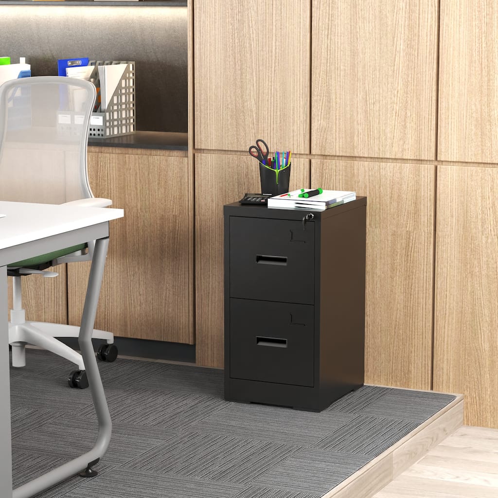 2 Drawer Metal Vertical File Cabinet with Lock and Card Slot