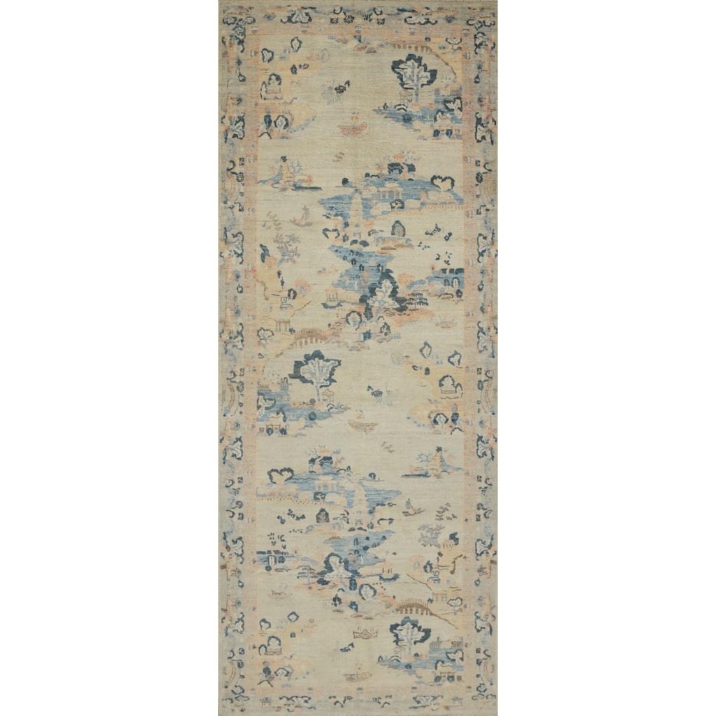 Hand Knotted Oriental 100% Wool Carpet Traditional Floral Multi-Colored Art Deco Runner Rug - 14' 3'' X 4' 8''