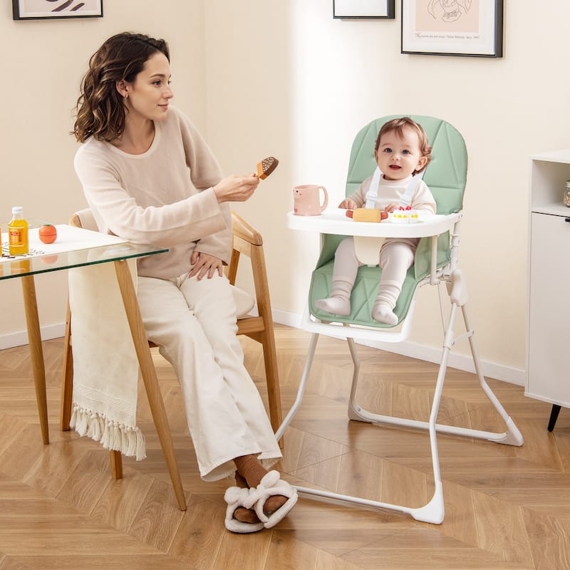 3-in-1 Foldable Baby High Chair with Tray and Footrest Adjustable Footrest Lightweight Waterproof PU Cushion