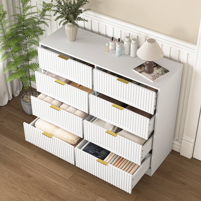 Modern 8 Drawers Dresser Chests for Bedroom, 47.2" Wide Wood Chest of Drawers with Gold Metal Handle, Drawer Organizer