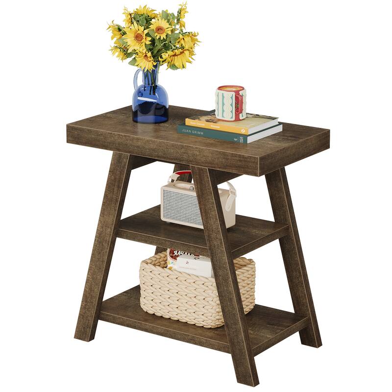 End Table with Shelf, Wooden Side Table, Sofa/Bedside Table, Nightstand for Living Room, Bedroom