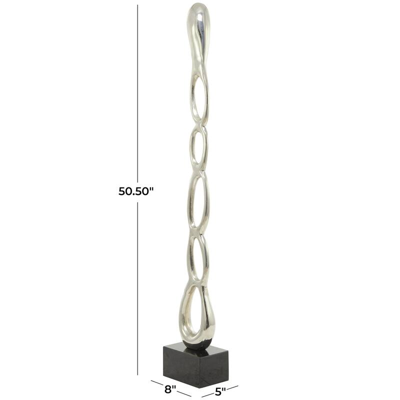 Aluminum Metal Abstract Tall Linked Floor Decorative Sculpture with Black Base - Black, Gold, Silver - Roche River Decor