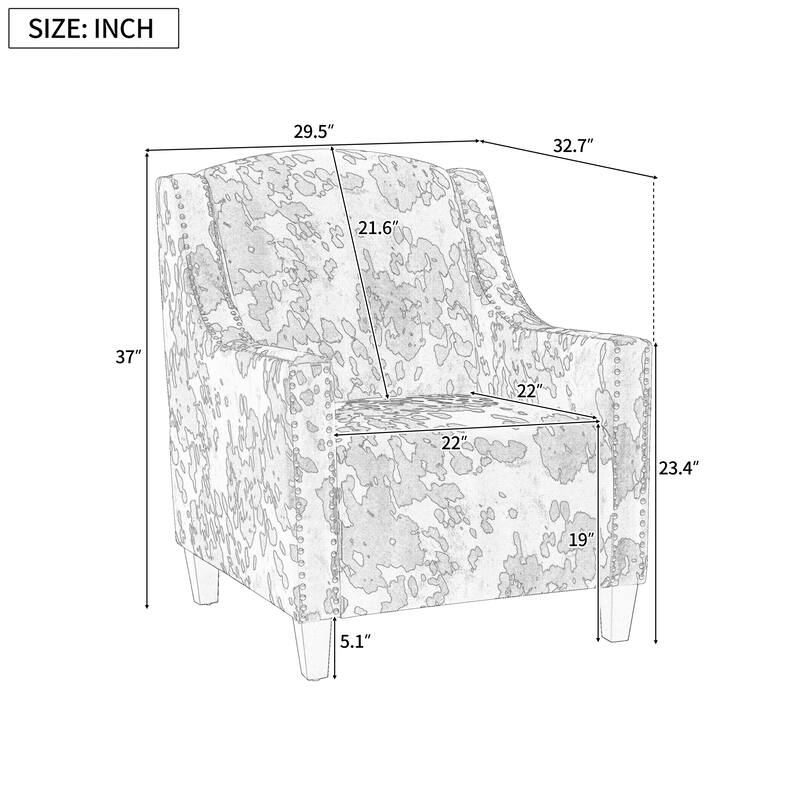 Velvet Upholstered Accent Chair, Lounge Reading Chair with Tufted Backrest, Single Sofa Chair with Nailhead Trim & Wooden Legs