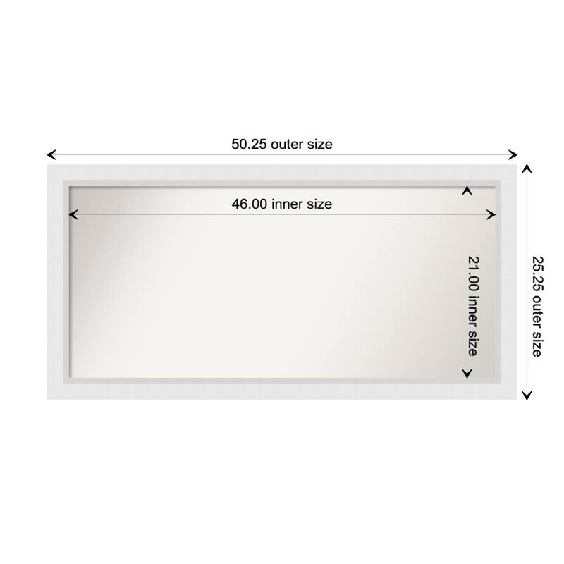 Blanco White Framed Non-Beveled Custom Wall Mirror, Bathroom Vanity Mirror - Outer Size: 50.25 x 25.25