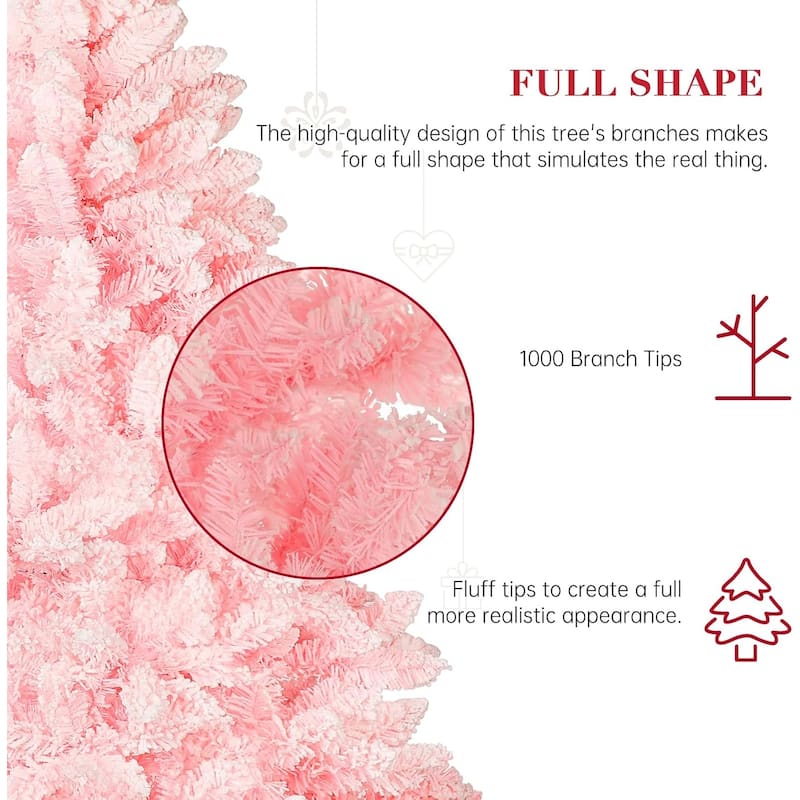 6ft-7ft Artificial Snow Flocked Christmas Tree with Metal Stable Stand Base for Indoor and Outdoor Holiday Decoration