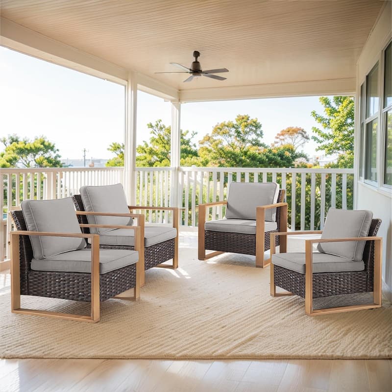 Gymojoy Patio Chair Outdoor High Back Chairs Set Of 4 - Brown - Grey