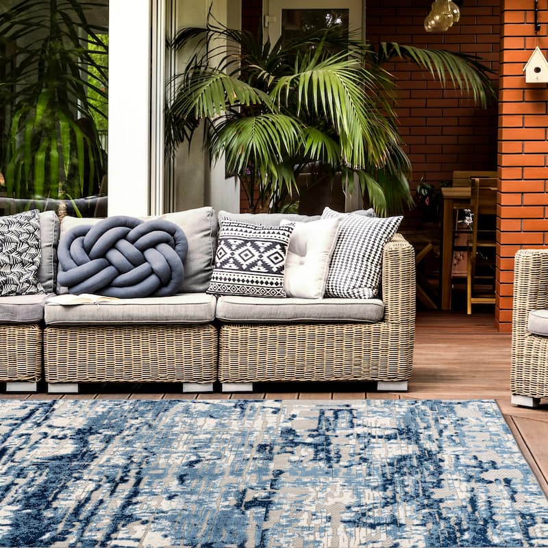 World Rug Gallery Contemporary Distressed Abstract Indoor/Outdoor Area Rug