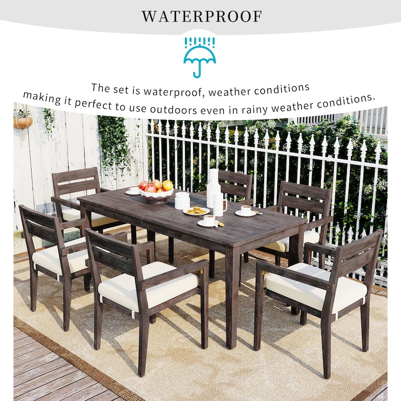 7 Piece Acacia Wood Outdoor Patio Set for Patio, Balcony or Backyard