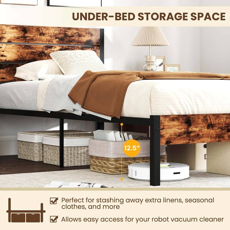 Costway Twin/Full/Queen/King Bed Frame with Tall Industrial Headboard