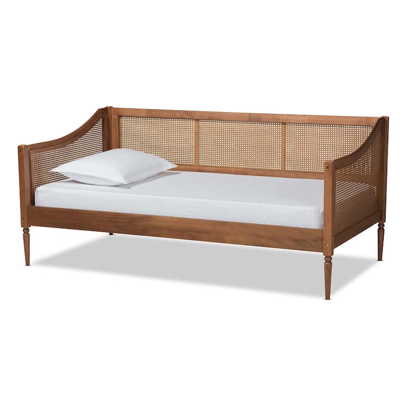 Ogden Mid-Century Modern Synthetic Rattan Daybed-Twin - Walnut Brown