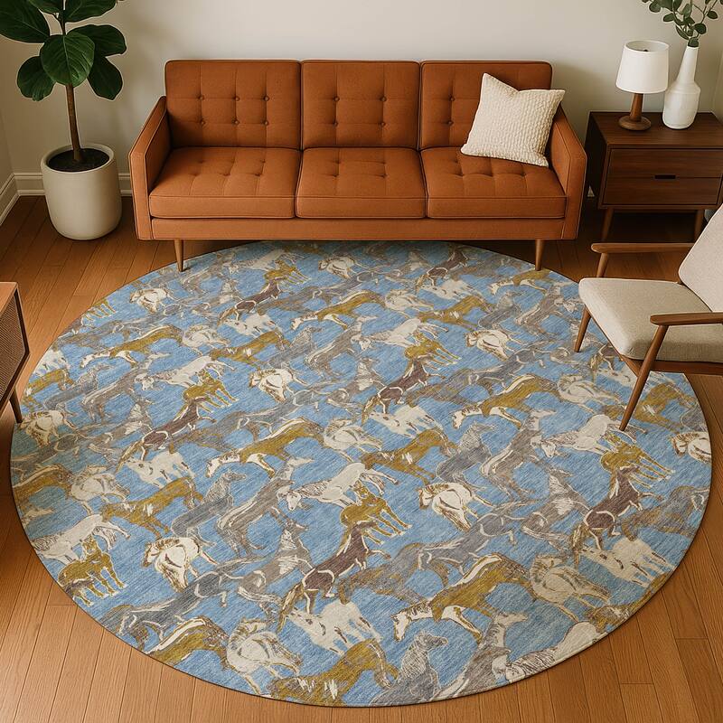 Machine Washable Indoor/ Outdoor Horse Herd Chantille Rug
