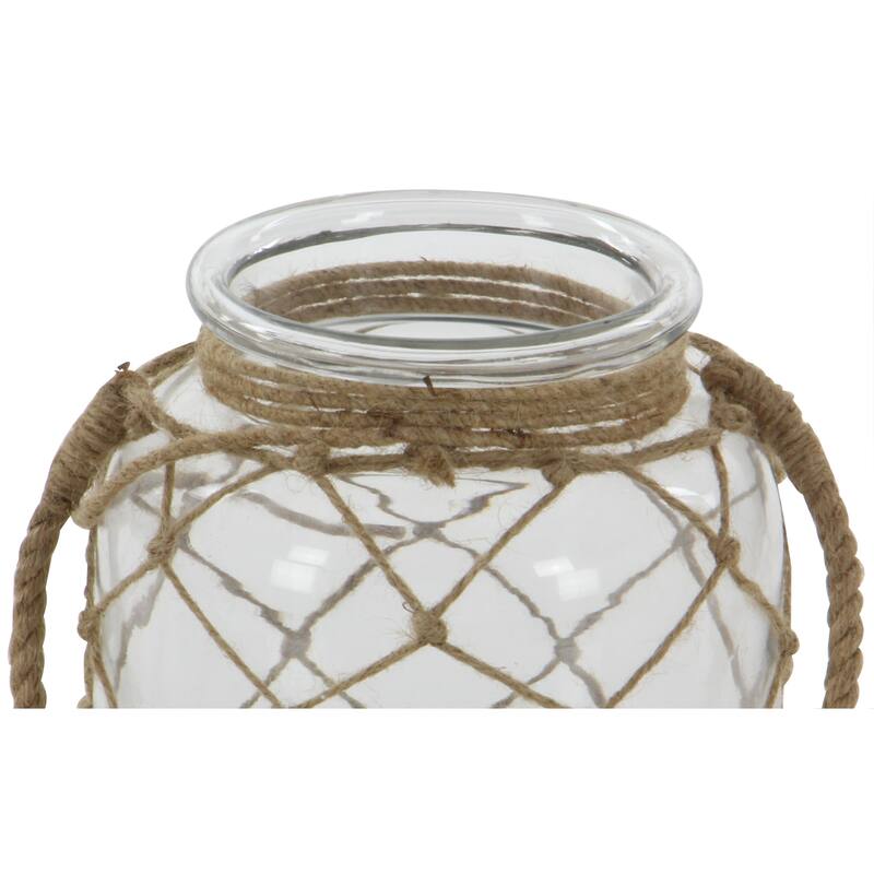 Glass Handmade Decorative Candle Lantern with Hanging Rope - Brown - Roche River Decor - 7"W x 7"L x 8"H