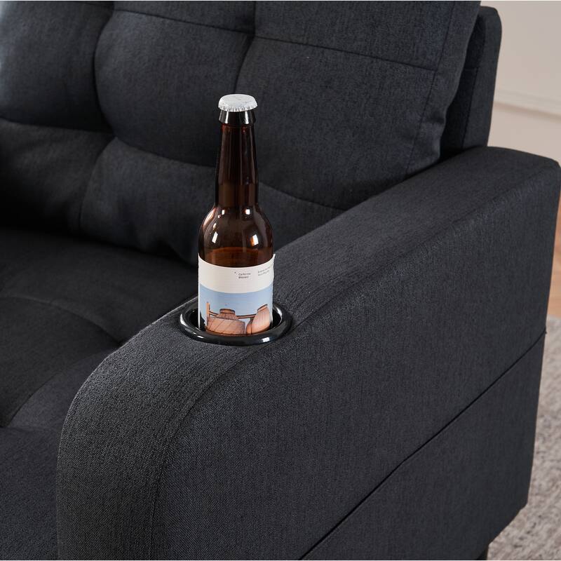 HCHAIRH Upholstered Tufted Accent Chair Single Sofa Storage Ottoman Set with Cup Holders