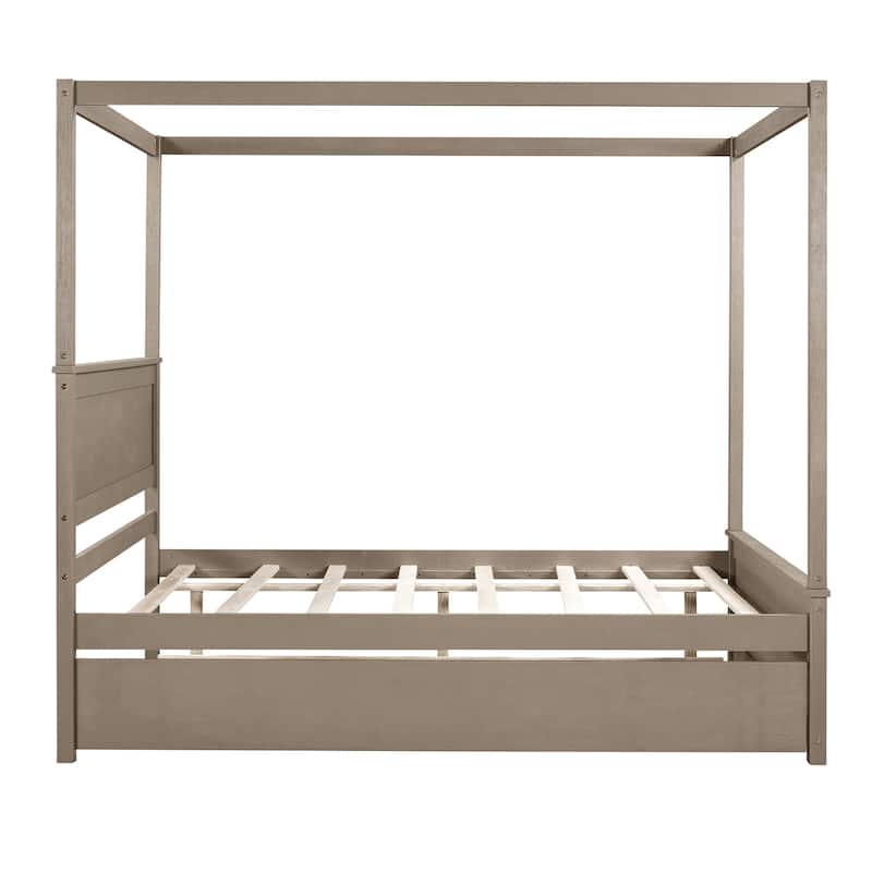 Canopy Platform Bed with Trundle and Support Slats