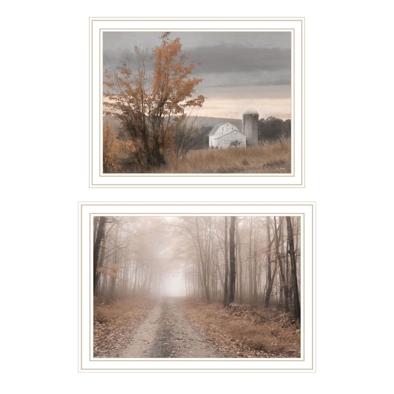 Trendy Decor 4U "Watkins Glen Farm in Autumn" Printed Framed Wall Art by Lori Deiter - White - 18 x 14
