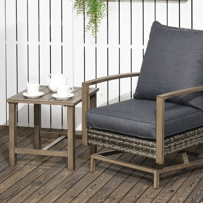 Outsunny 3-Piece Patio Bistro Set, PE Rattan Wicker Outdoor Furniture with Soft Cushions, 2 Rocking Chairs