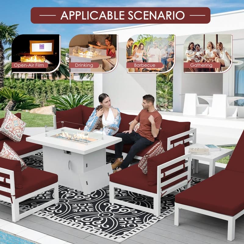 FINCATI 11-piece Oversized Patio Aluminum Sectional Deep Seating Conversation Sofa Set with Lounge Chaises