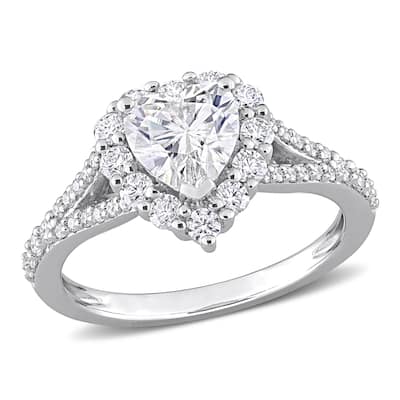 Miadora 1 1/2ct DEW Heart-cut Moissanite Halo Split Shank Engagement Ring in Sterling Silver