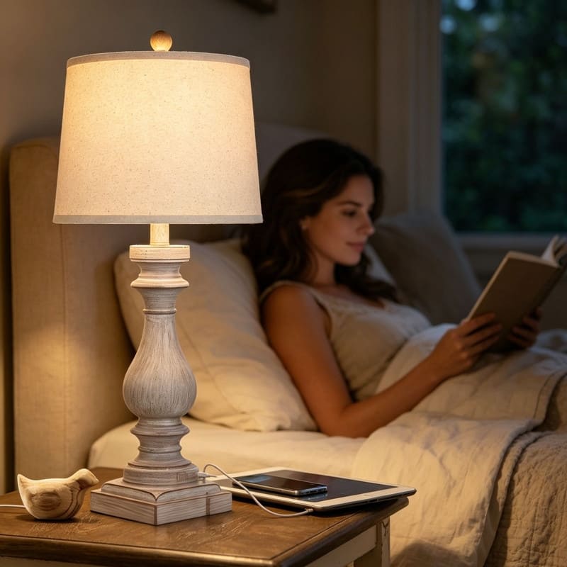 27.5'' Beige Bedside Resin Table Lamps with Built-in USB Ports, and Touch Control (Set of 2) - 12.5'' x 12.5'' x 27.5''