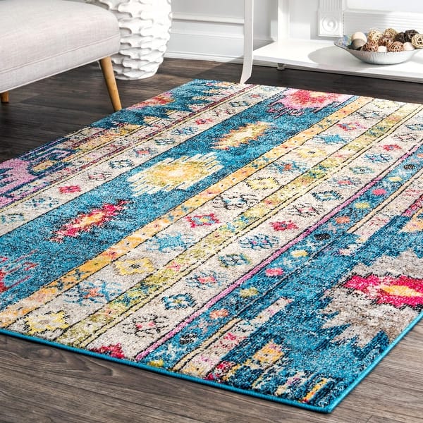 Nuloom Blue Bohemian Tribal Festival Summer Day Faded Border Area Rug Overstock 22282750 8 X 10 Blue