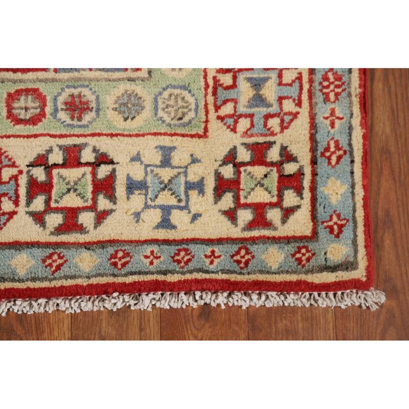 Red Kazak Runner Rug Hand-Knotted Oriental Wool Carpet - 2'7" x 9'8"