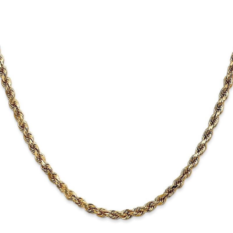 Curata 14k Yellow Gold Solid 3.5mm Diamond Cut Rope Chain Anklet 9 Inch