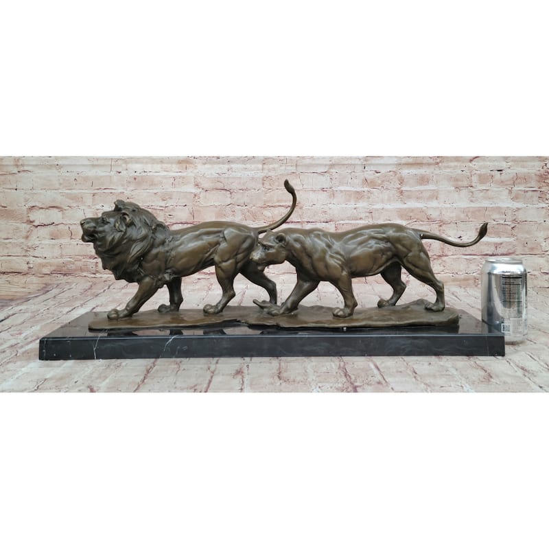 Male Female Imitative Lion Imitative Lions On The Prowl Bronze Sculpture Statue Signed Original Art