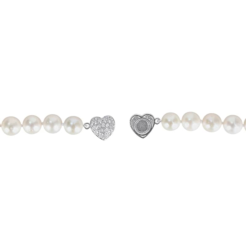 Miadora Cultured Freshwater Edison Pearl Necklace 3/4ct TGW Created White Sapphire in Sterling Silver