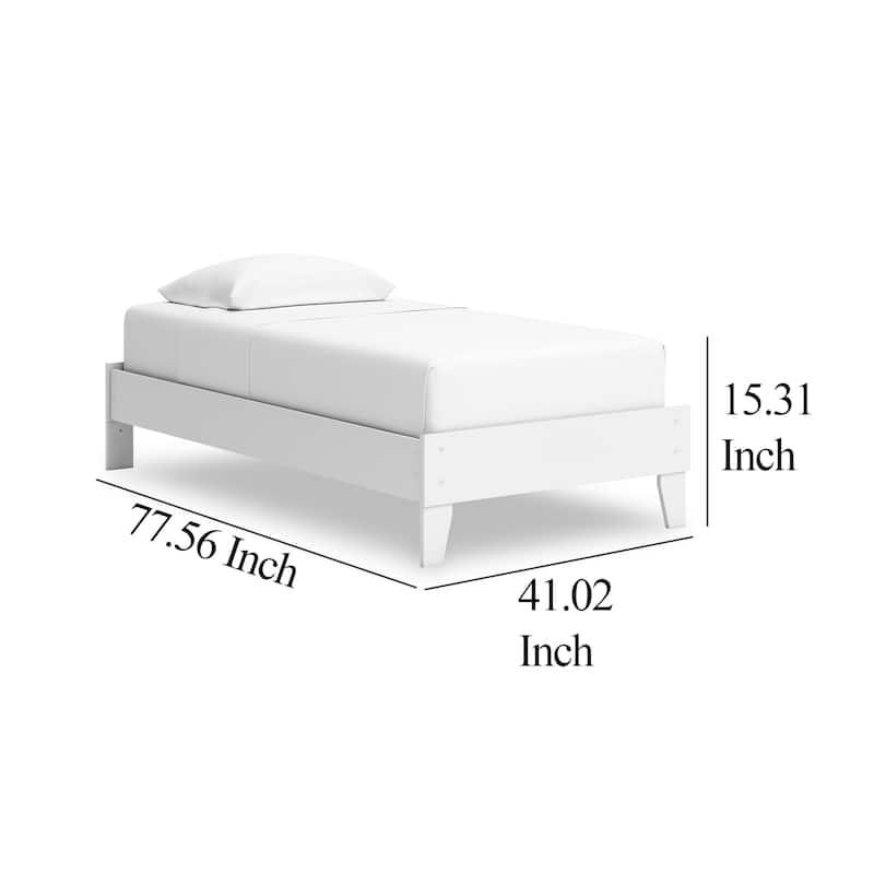 Kally Twin Platform Bed, Matte White Wood, Low Profile Tapered Legs