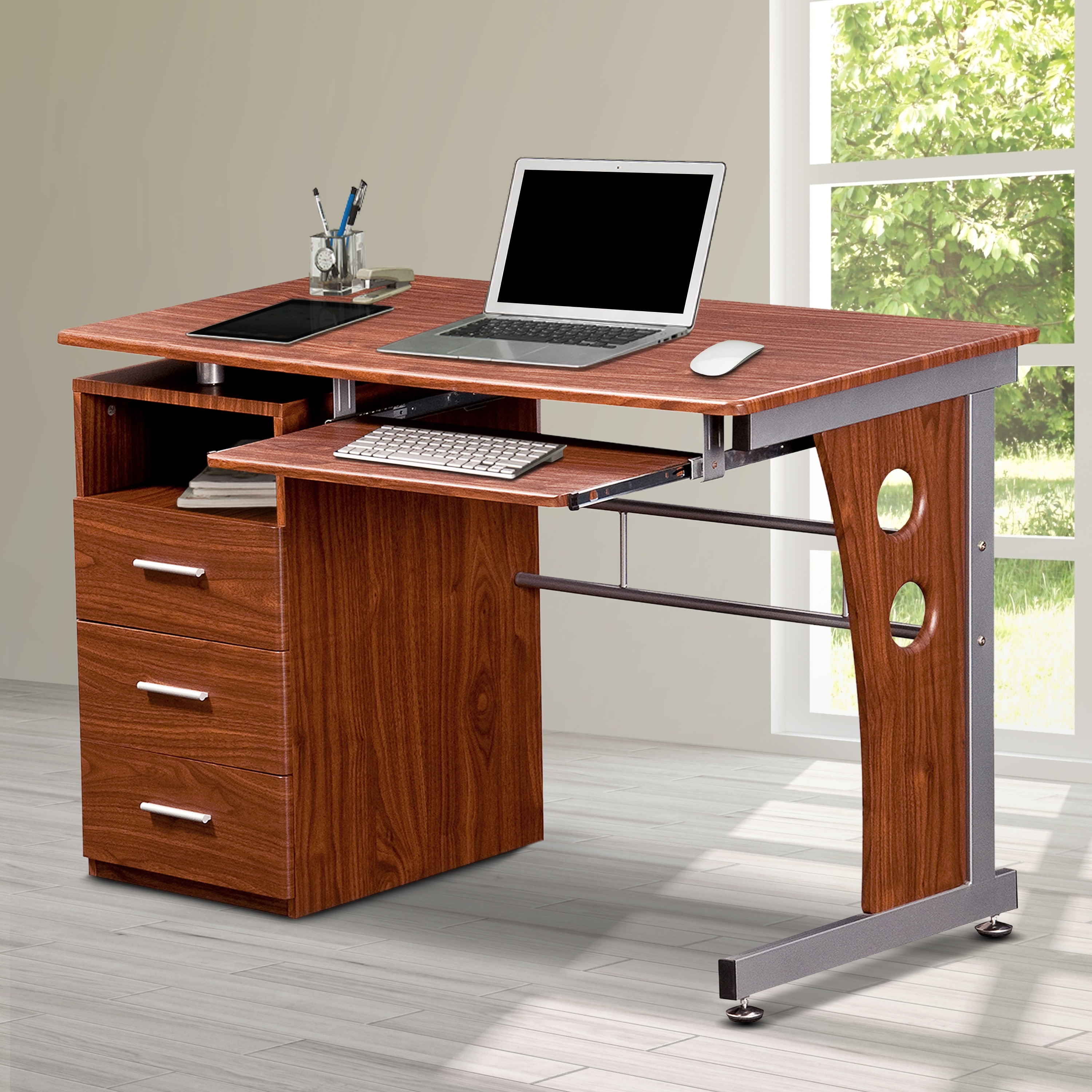 Modern Techni Mobili Computer Desk Office Desks with 3 Storage