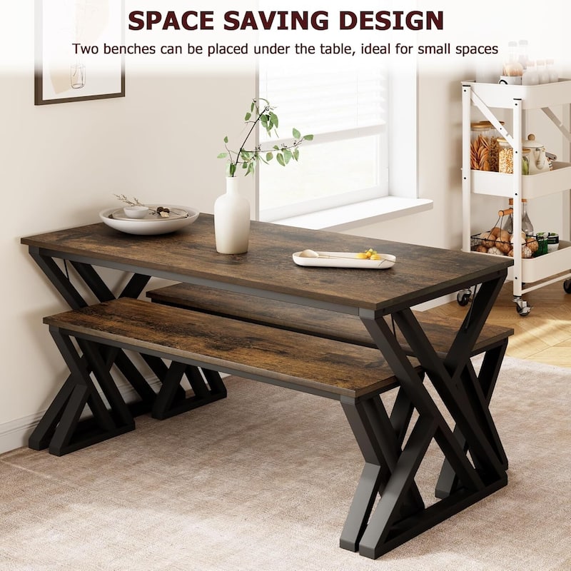 Kitchen Room Dining Table Set with Benches for 4 for Kitchen, Apartment, Studio