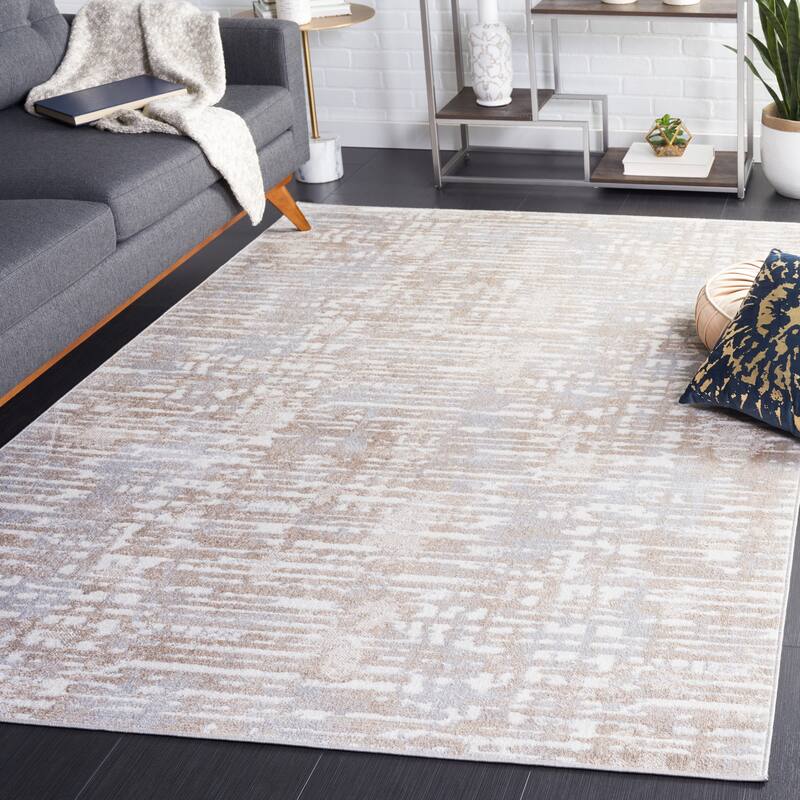 SAFAVIEH Bayside Machine Washable Neshka Modern Abstract Rug - 9' x 12' - Beige/Ivory