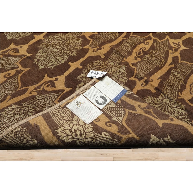 8x10 Tibetano Hand Knotted Wool & Silk Brown Transitional Tibetan Rug - 8' x 10'